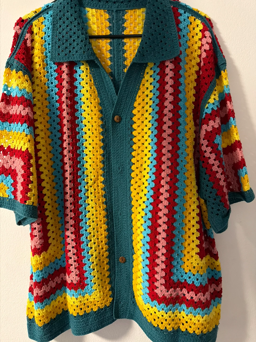 Multi-coloured crochet button-up shirt - photo 4