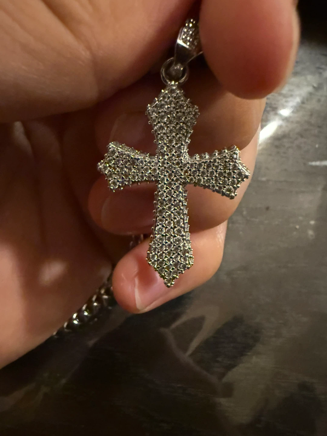 925 Sterling Silver Iced Out Cross Necklace - photo 2