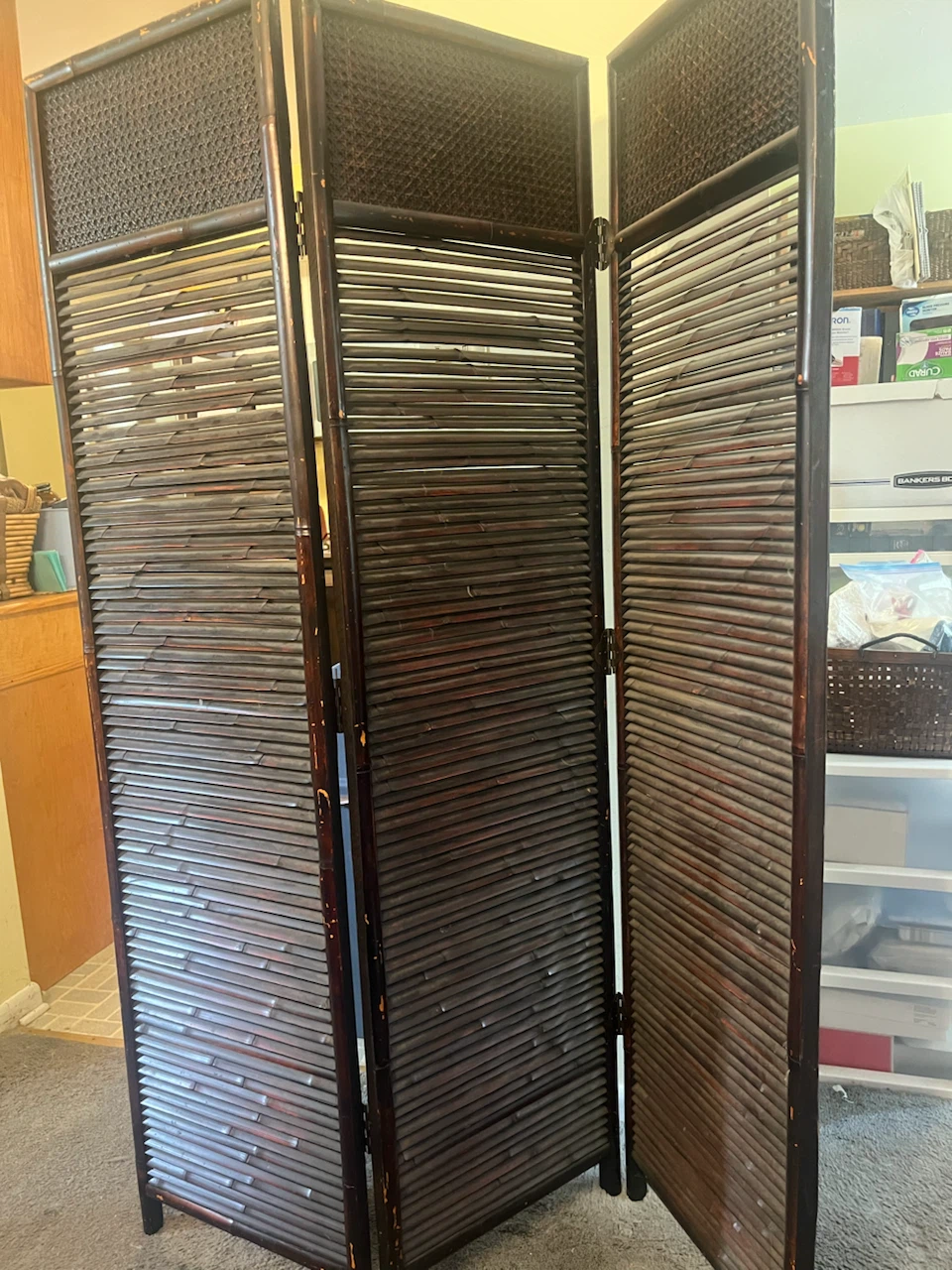 3-Panel Dark Wood Bamboo Room Divider