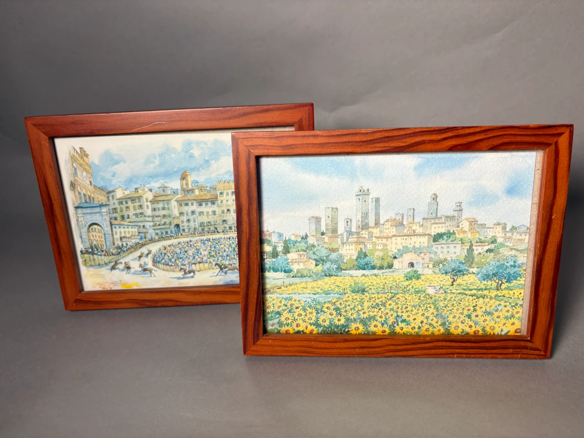Set of Two Framed Italian Watercolor Paintings