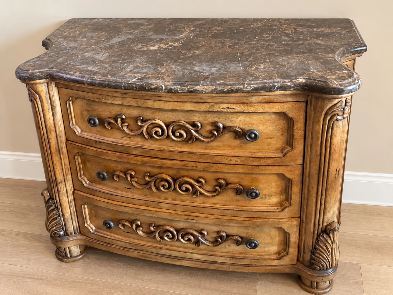 Traditional Wood Chest of Drawers with Marble Top