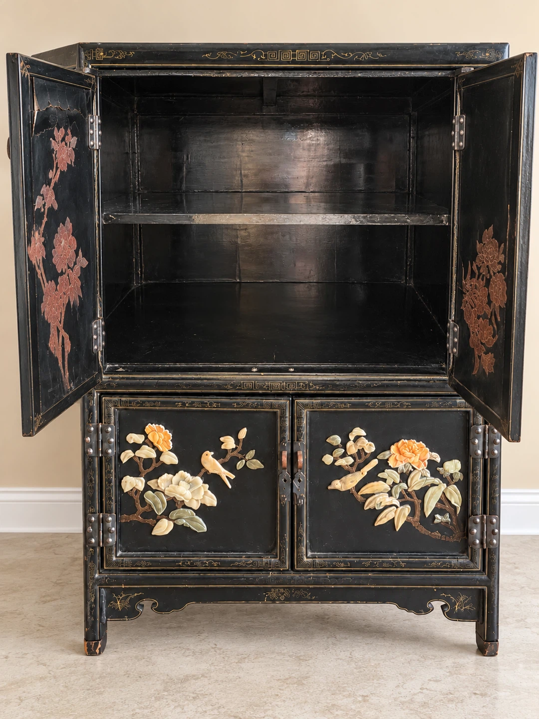 Oriental Style Black Lacquer Cabinet - photo 2