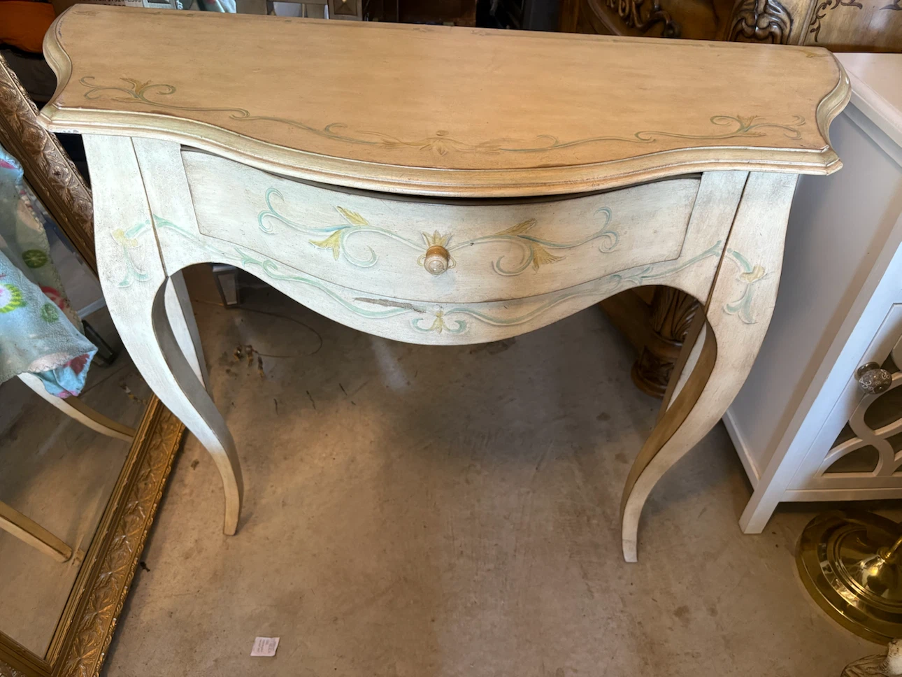 Vintage Hand-Painted Half-Moon Console Table