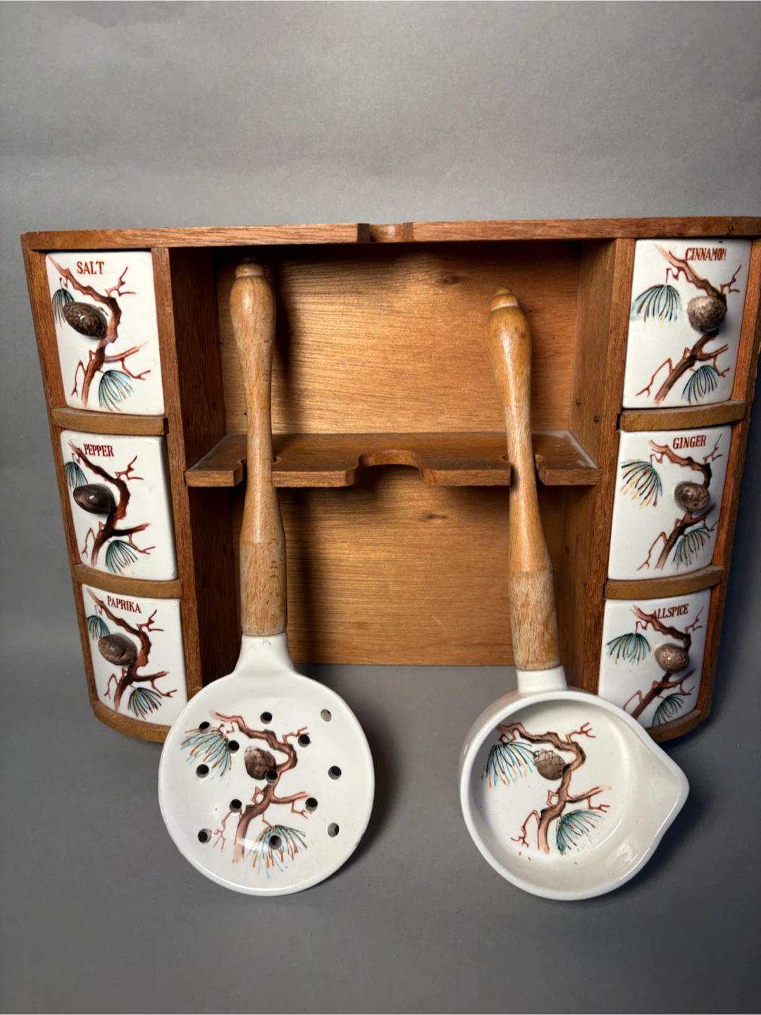 Vintage Wall-Mount Spice Rack with Utensils