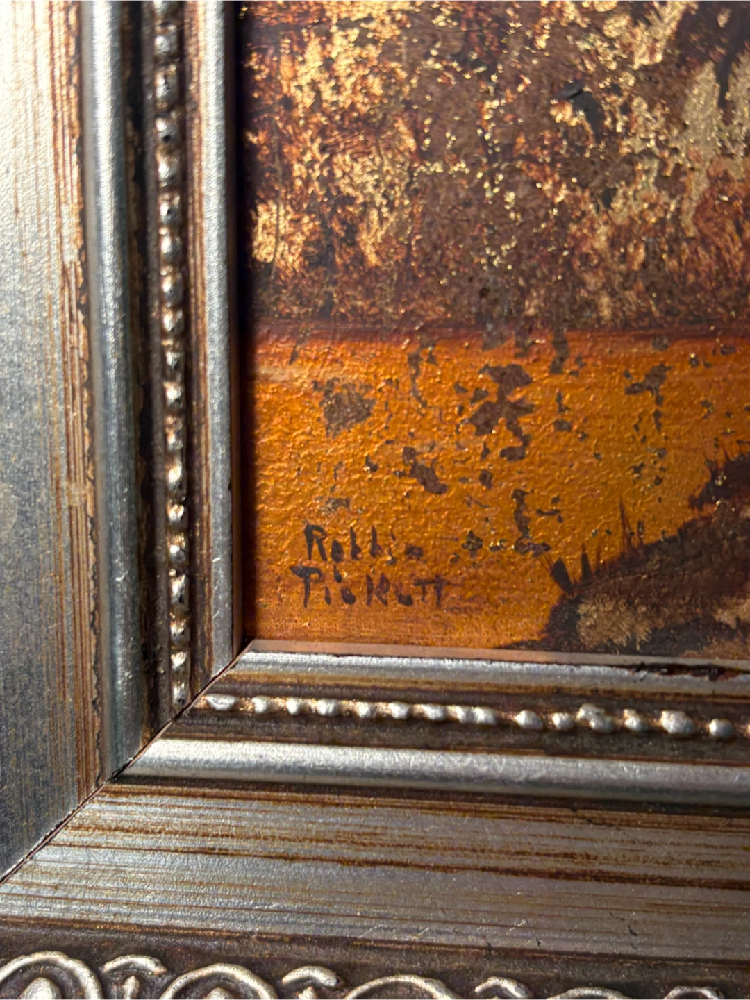 Set of Two Robbie Pickett Framed Oil on Gold Leaf  Art Pieces - photo 2