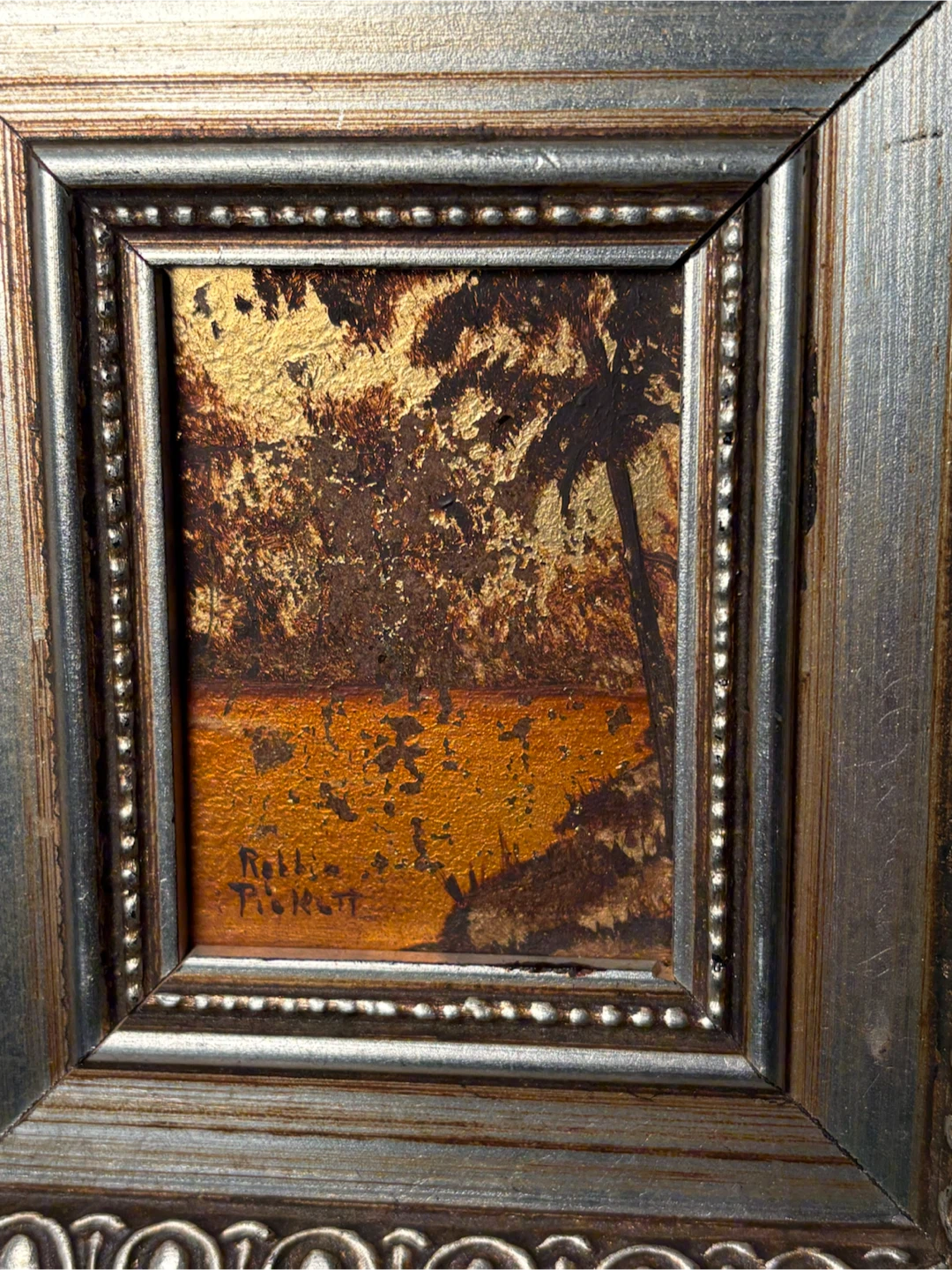 Set of Two Robbie Pickett Framed Oil on Gold Leaf  Art Pieces - photo 3