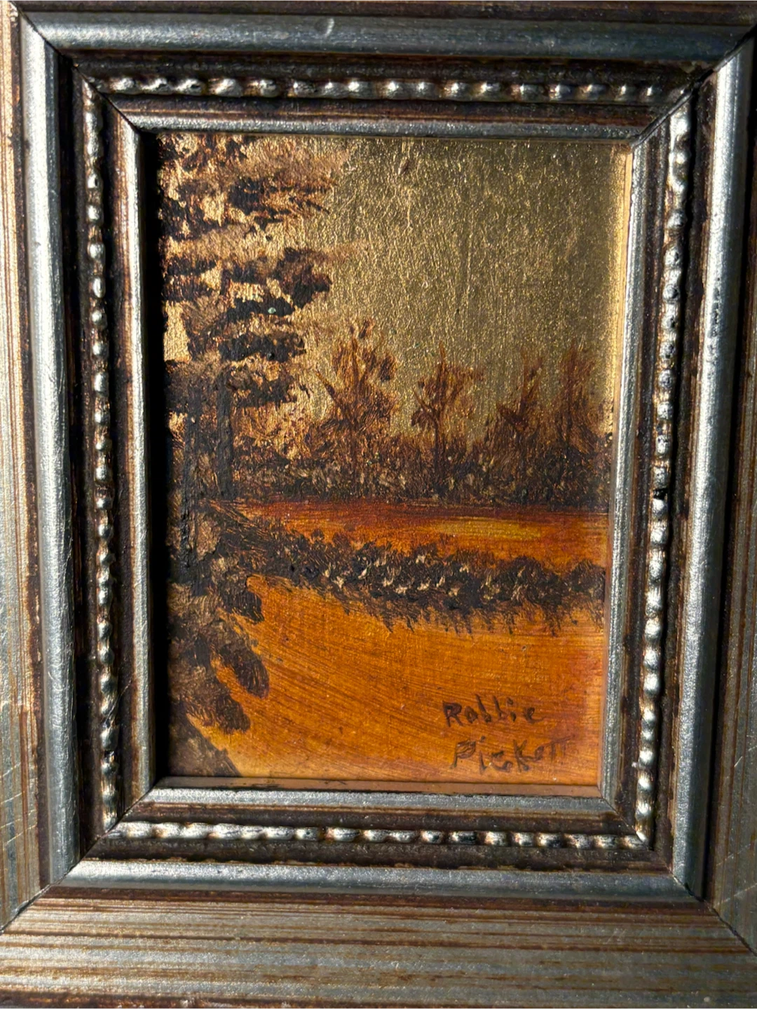 Set of Two Robbie Pickett Framed Oil on Gold Leaf  Art Pieces - photo 5