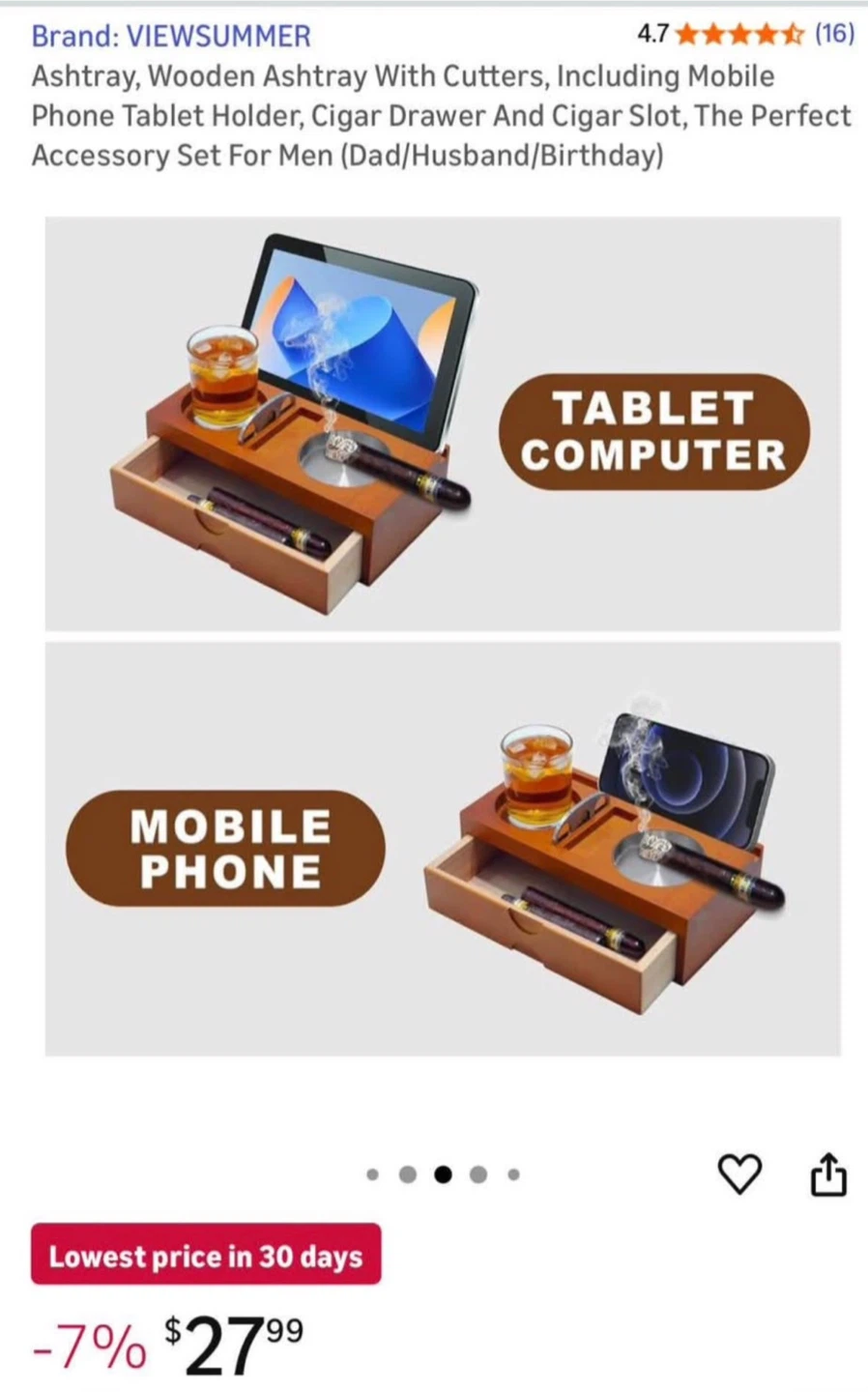 Wooden Cigar Ashtray Set gift for men Christmas gift - photo 5