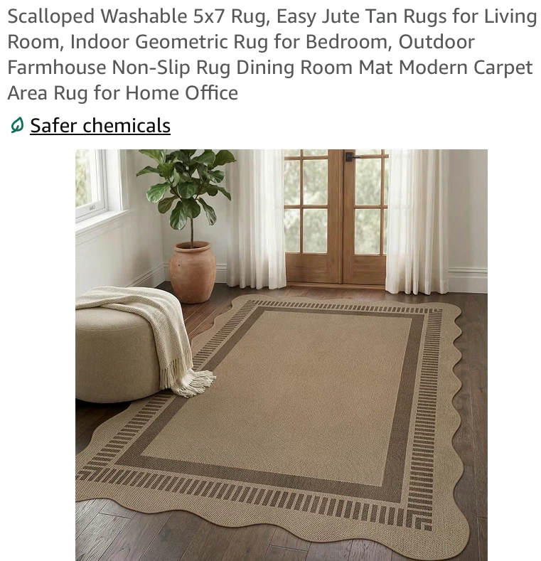 New 5x7 Easy Jute Indoor/Outdoor Scalloped Area Rug