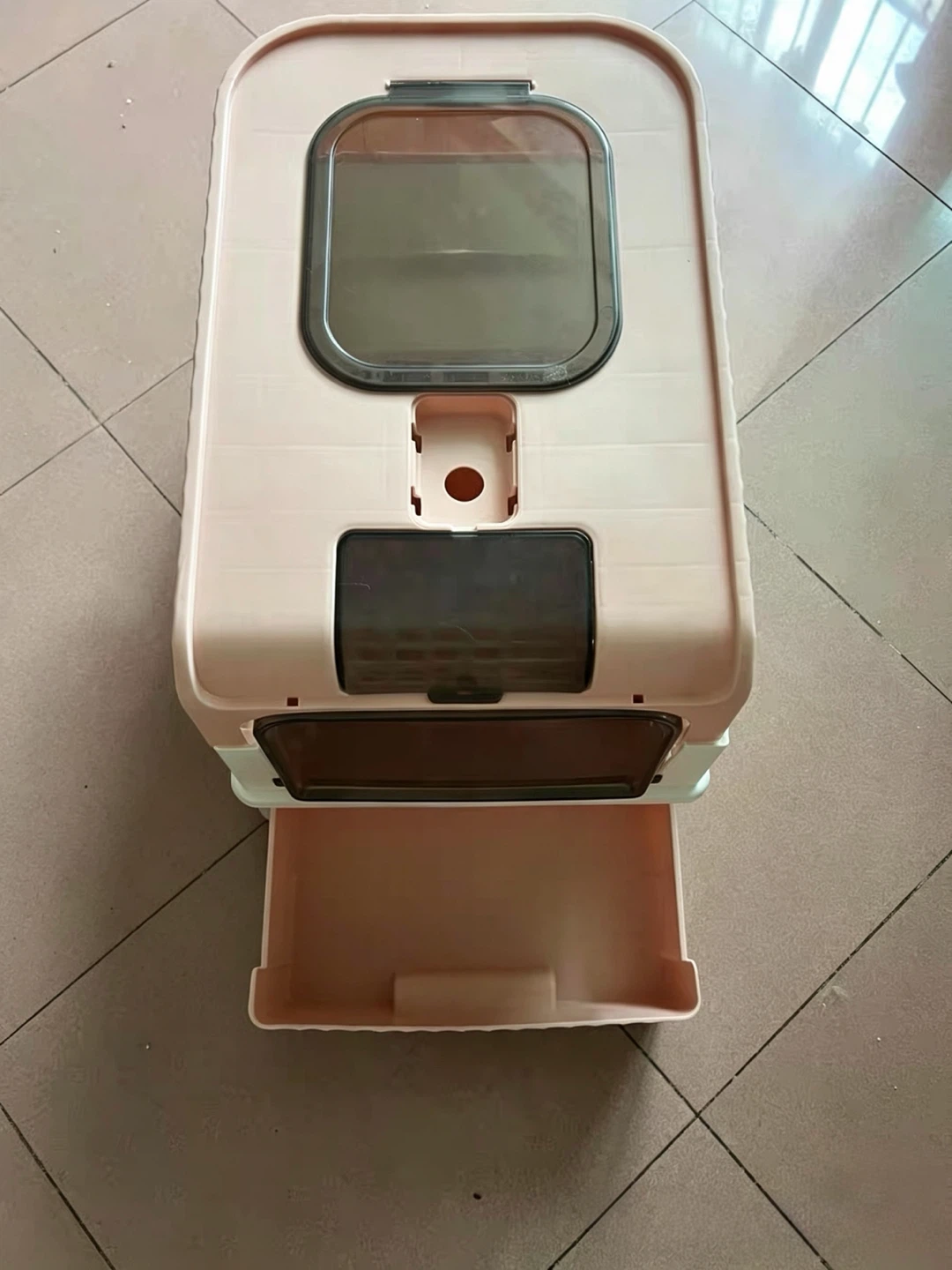 Pink and White Enclosed Cat Litter Box