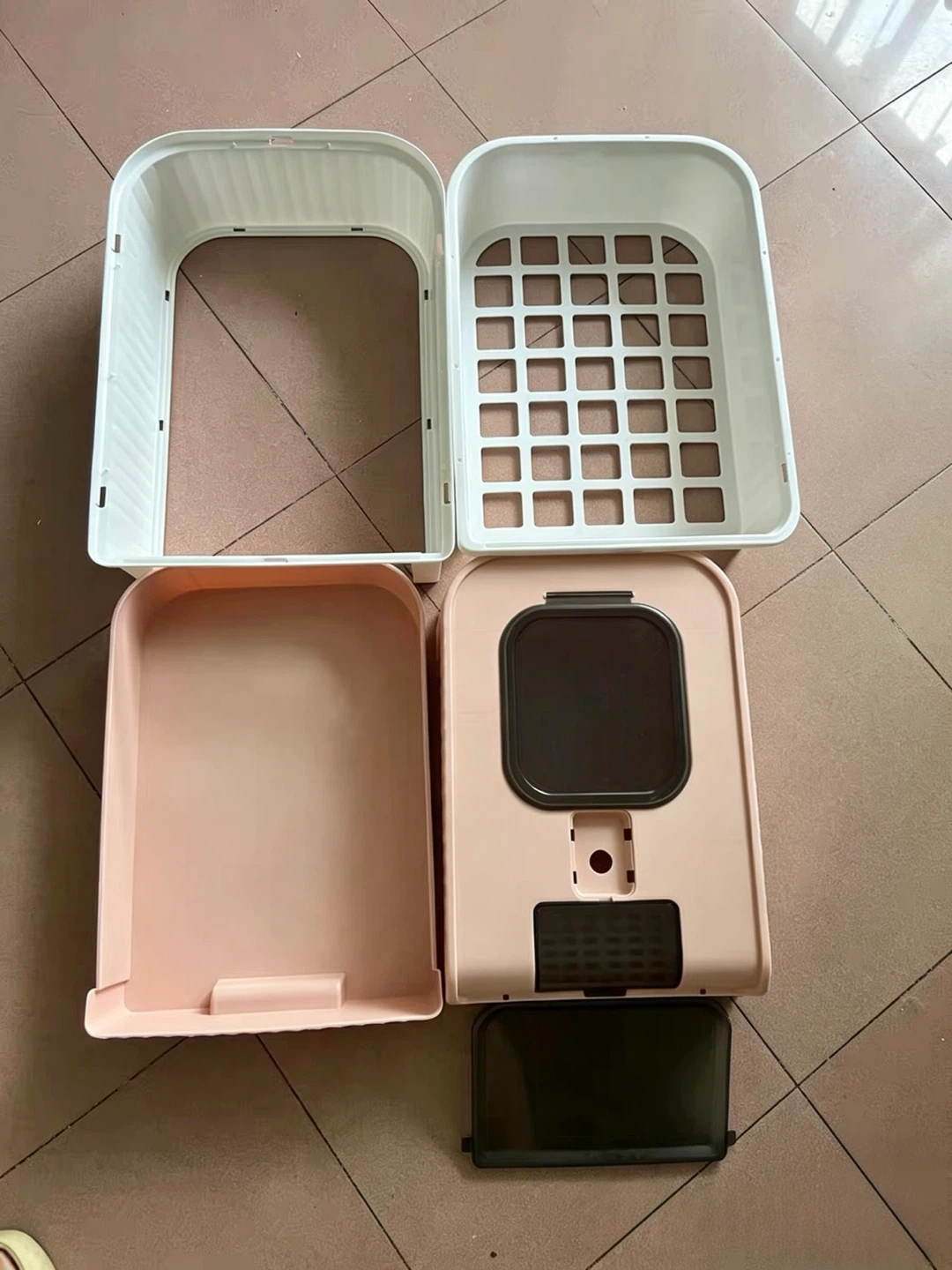 Pink and White Enclosed Cat Litter Box - photo 3