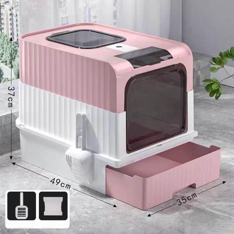 Pink and White Enclosed Cat Litter Box - photo 5