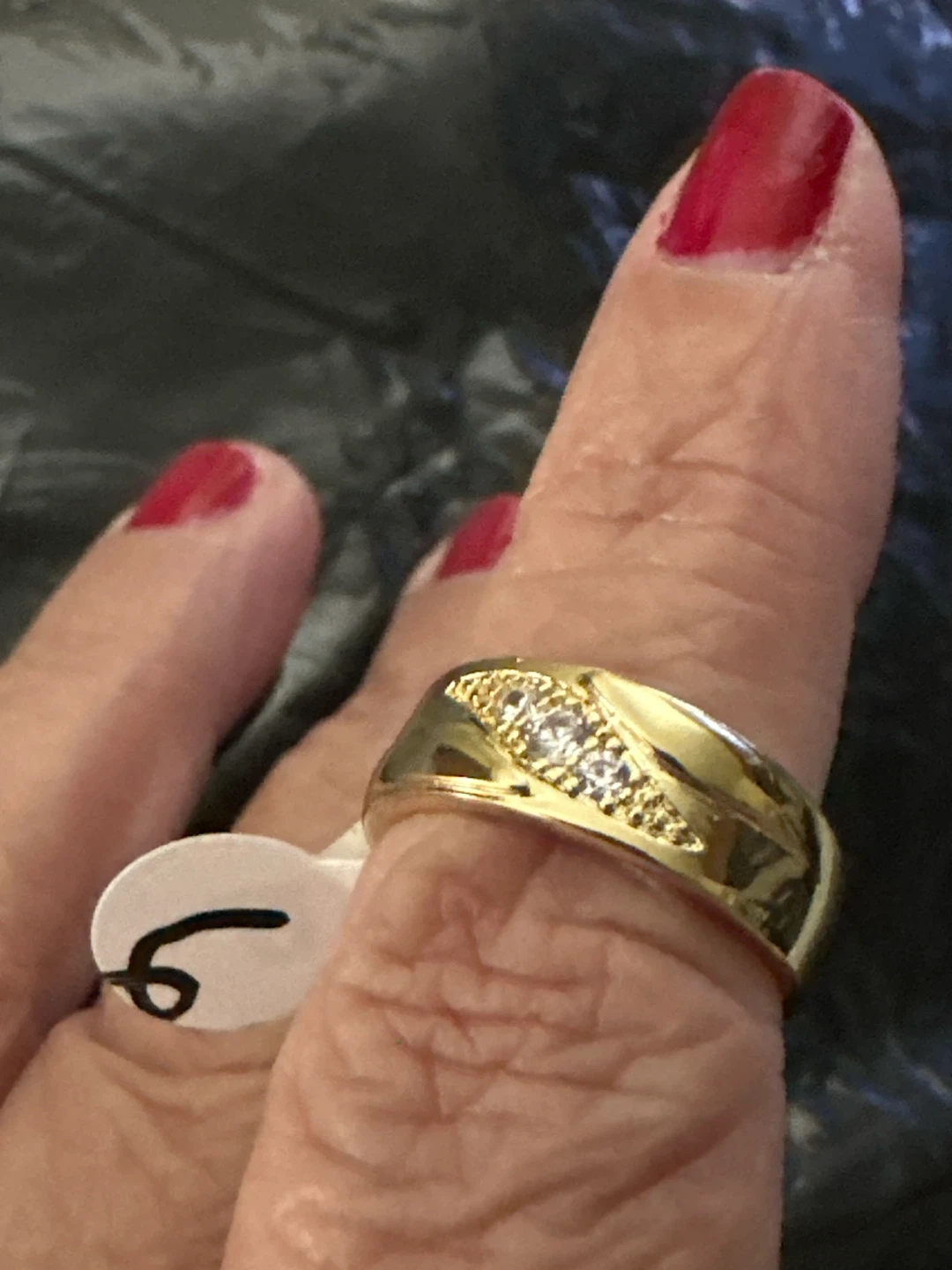 14k laminated Gold-Tone Band Ring with Stones