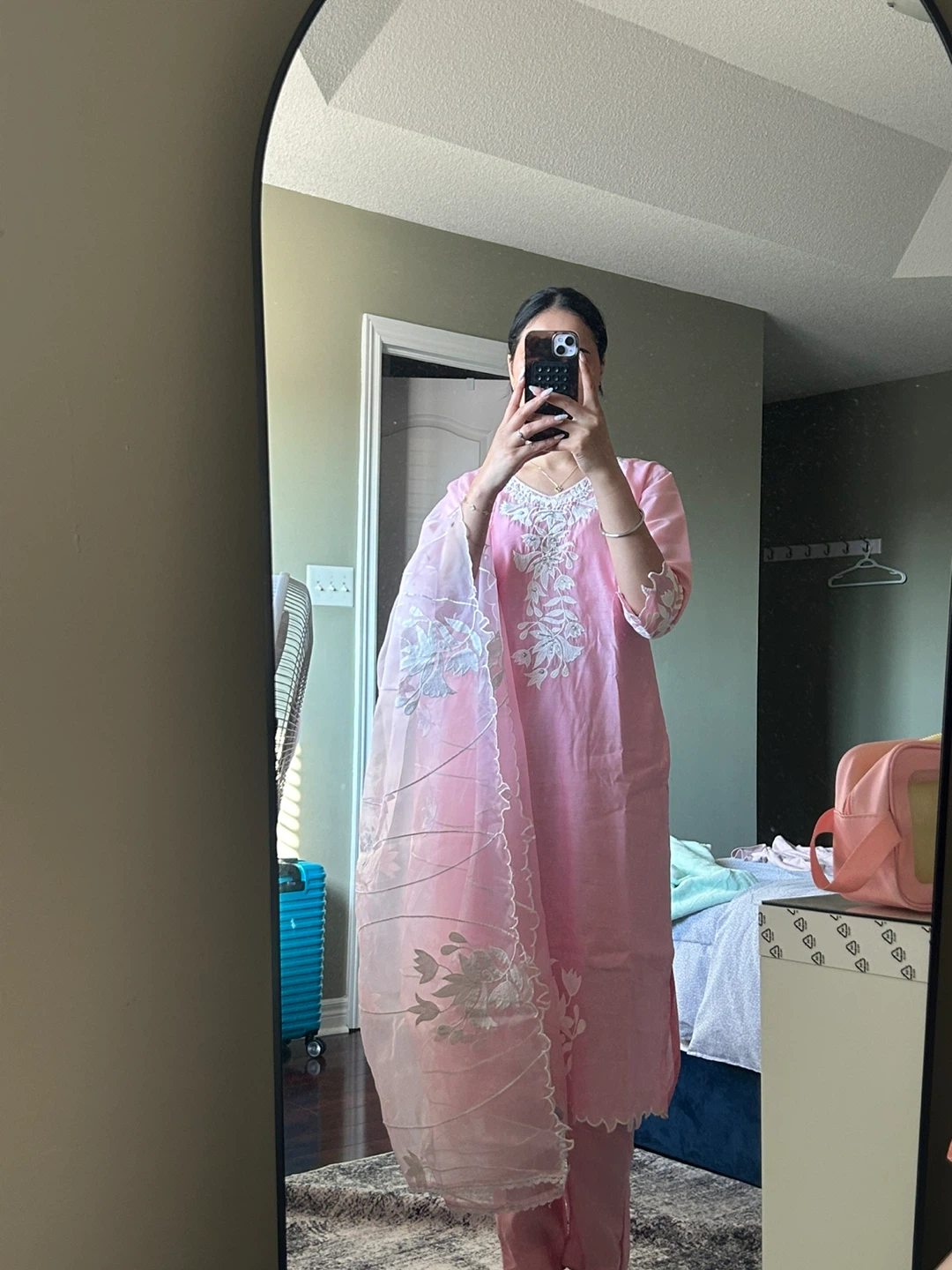 Pink Embroidered pant Kameez Set