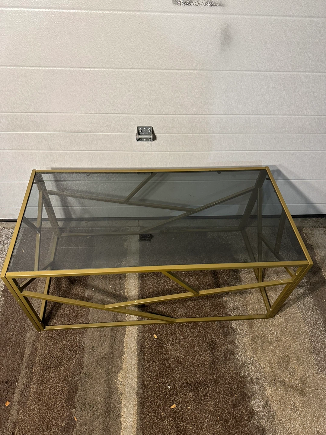 Geometric Gold Metal Coffee Table with Smoked Glass Top - photo 5