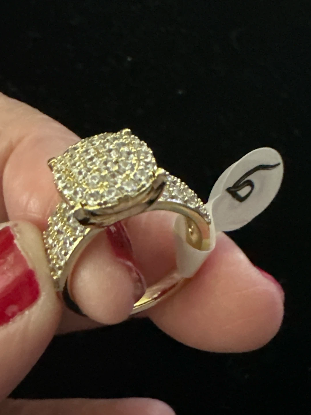 14k Gold laminated Pave Rhinestone Ring Size 6 - photo 2