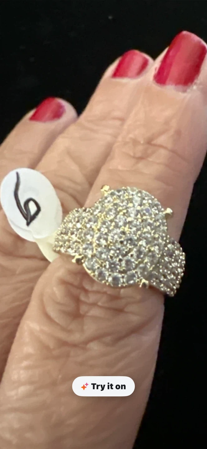 14k Gold laminated Pave Rhinestone Ring Size 6 - photo 3