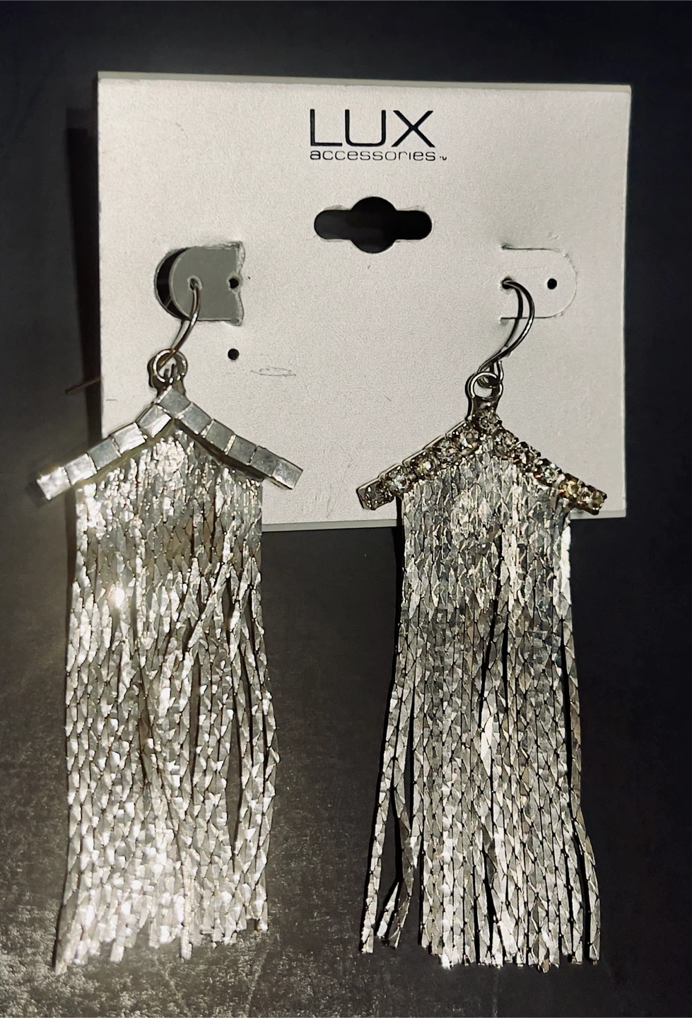 Silver tone metallic Fringe drop earrings