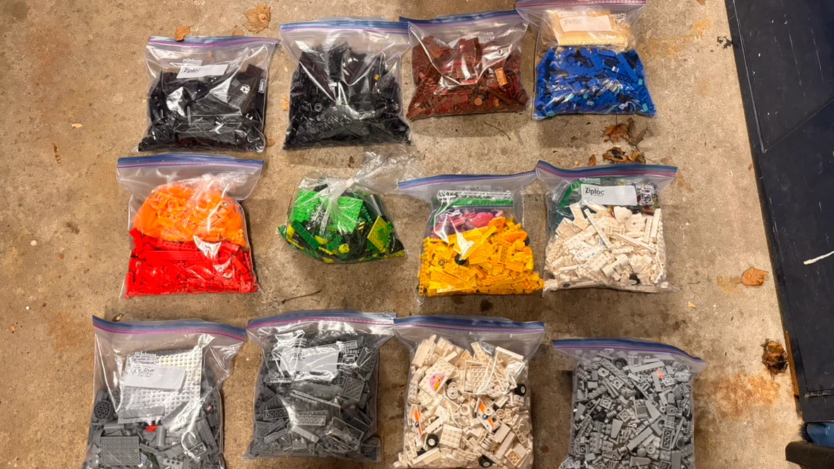 Assorted Lego bricks in storage bags