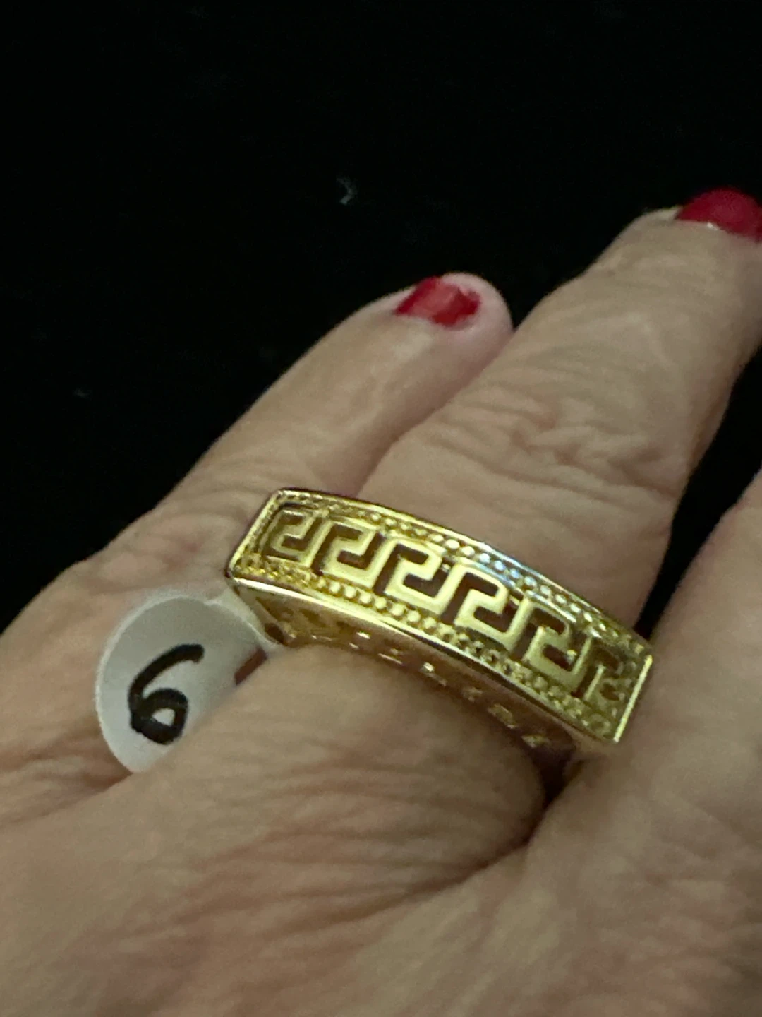14k Gold Tone laminated Greek Key Band Ring Size 6