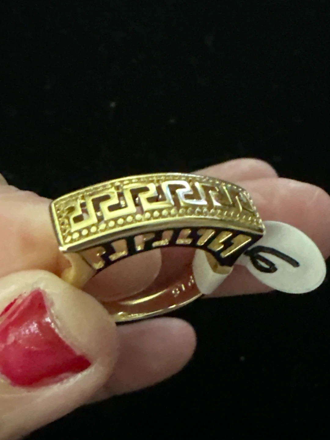 14k Gold Tone laminated Greek Key Band Ring Size 6 - photo 2