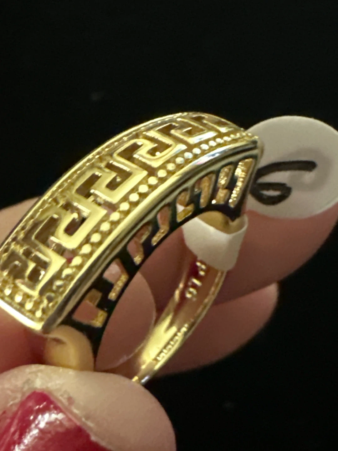 14k Gold Tone laminated Greek Key Band Ring Size 6 - photo 3