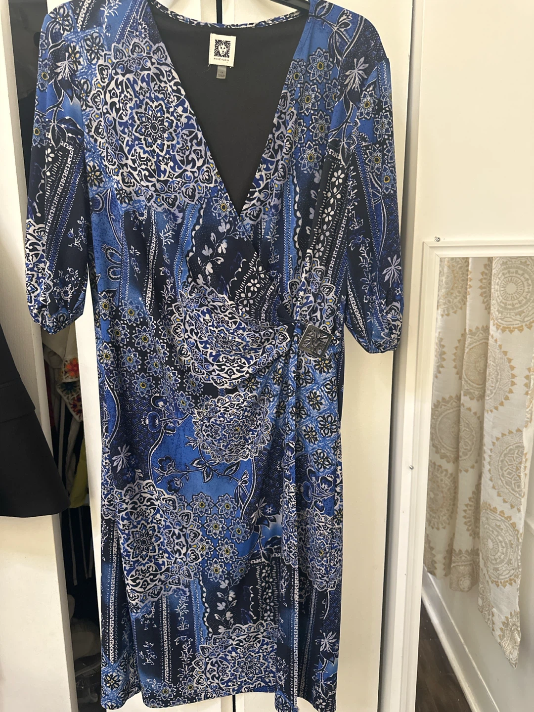Anne Klein Blue Patterned Wrap Dress