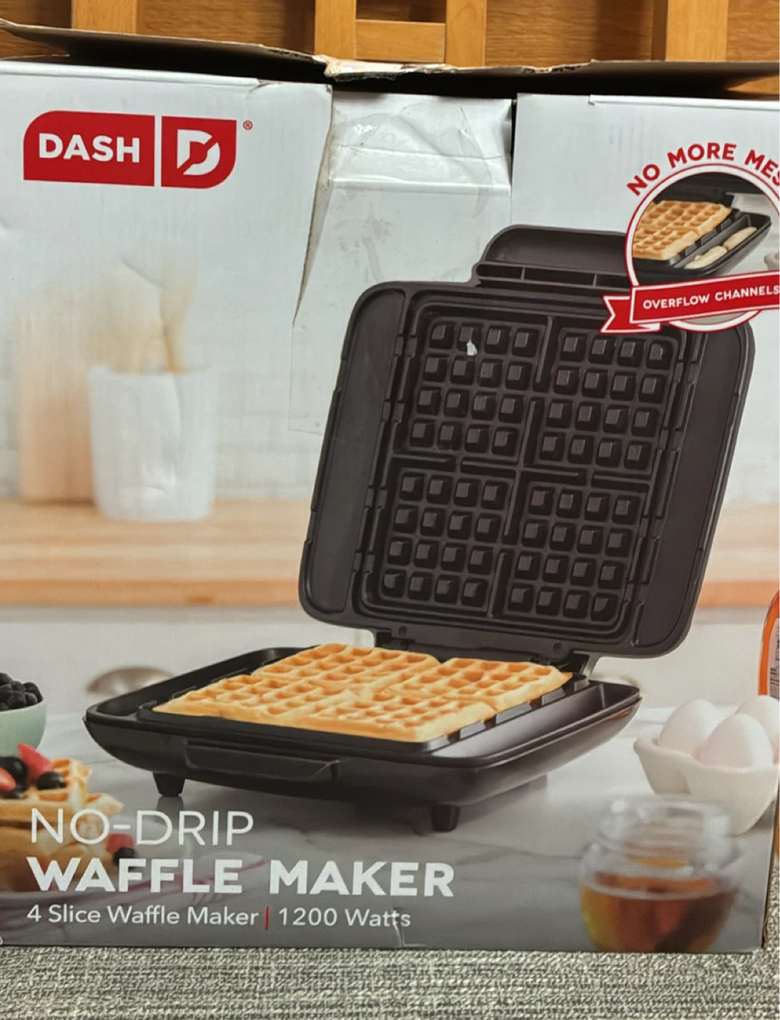 New Dash No-Drip 4-Slice Waffle Maker