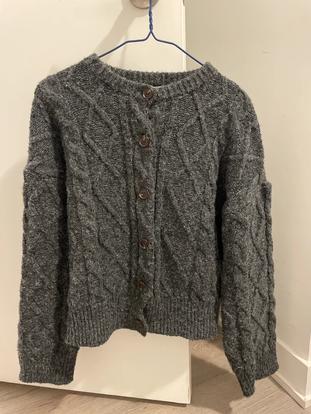 Charcole grey cable knit button-up cardigan