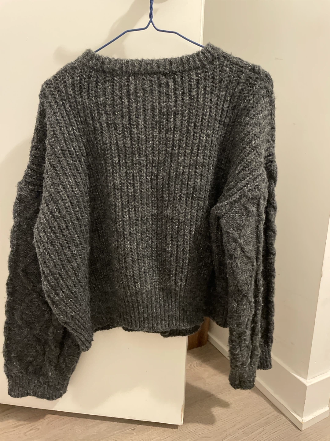Charcole grey cable knit button-up cardigan - photo 3
