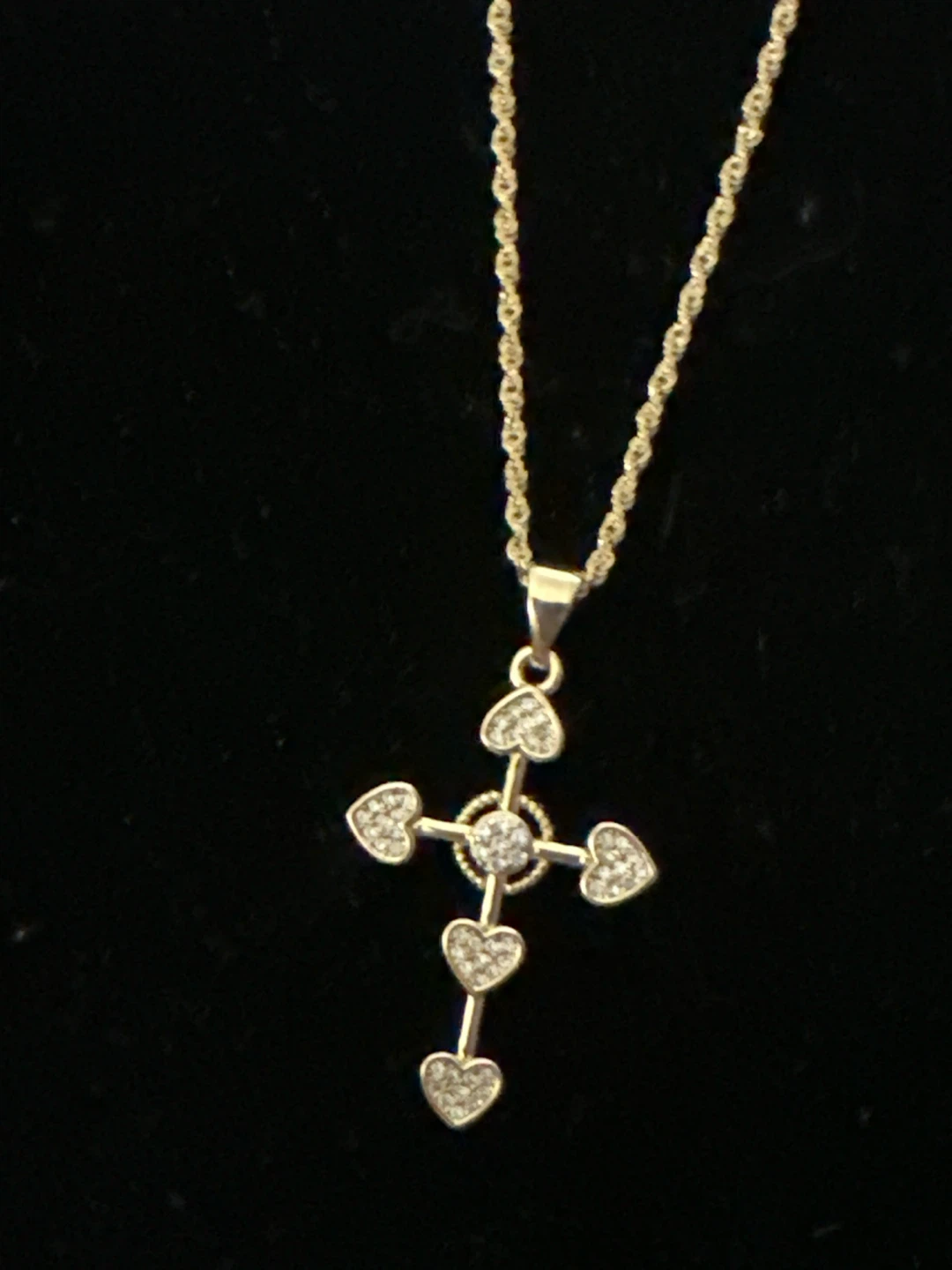 14k Gold Tone laminated Heart-Accented Cross Necklace