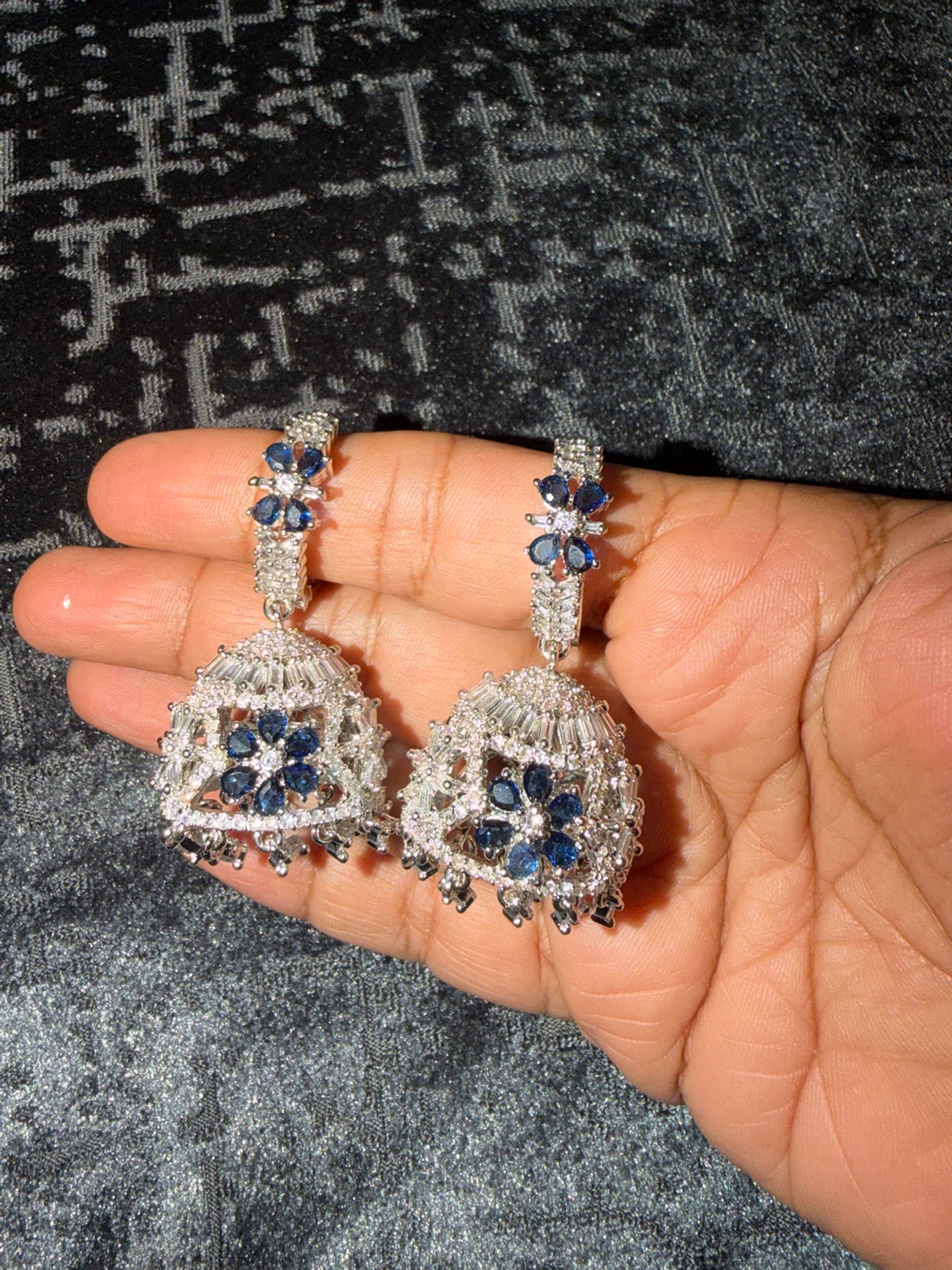 Blue and Clear Stone Jhumka Earrings
