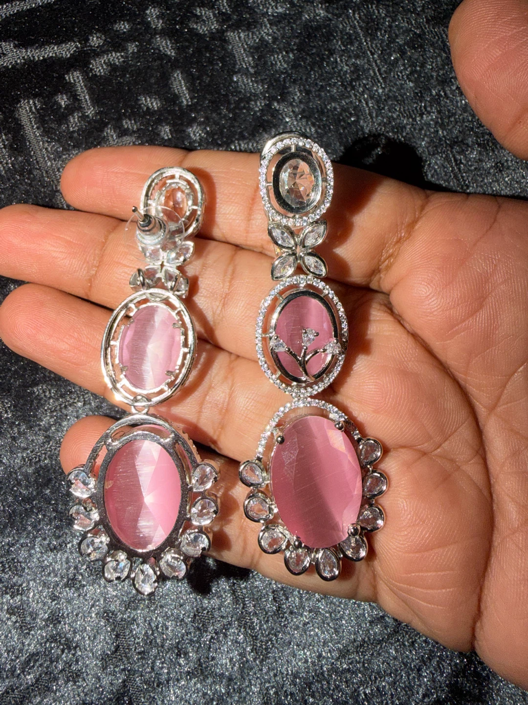 Pink Oval Stone Drop Earrings