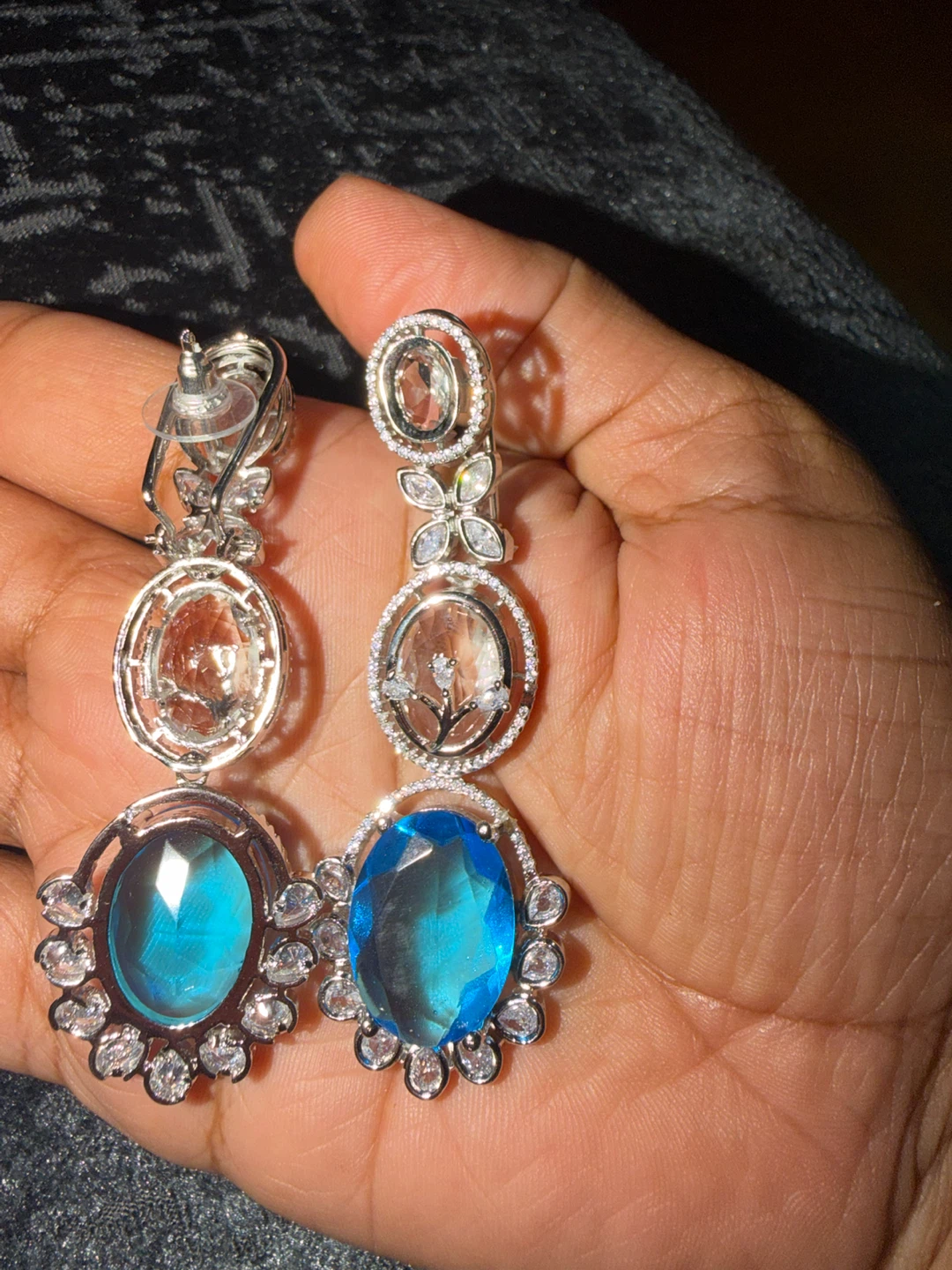 Sky blue and Clear Stone Drop Earrings