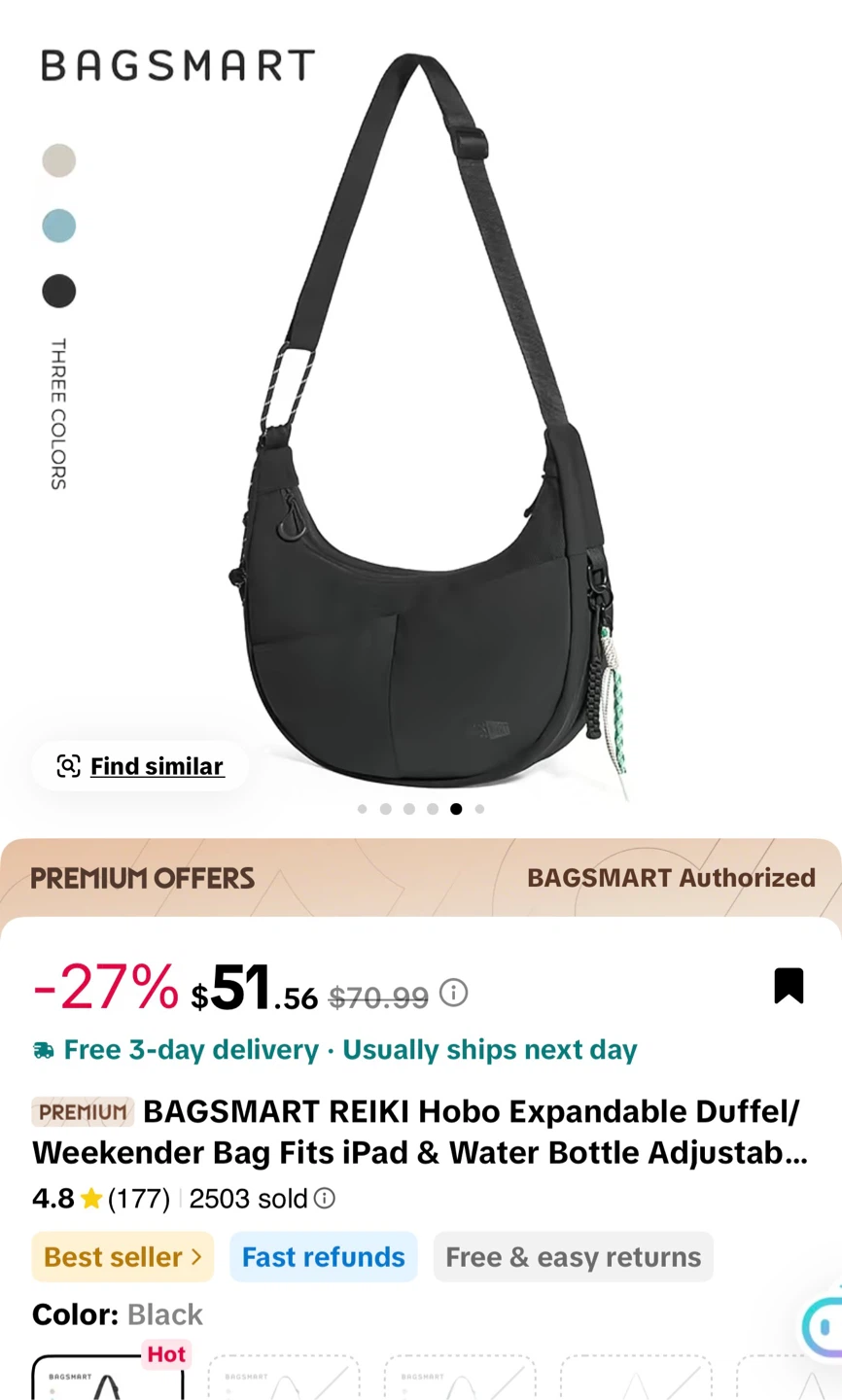 BAGSMART Reiki Expandable Hobo Bag