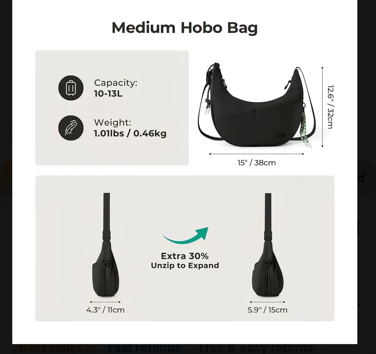 BAGSMART Reiki Expandable Hobo Bag - photo 3