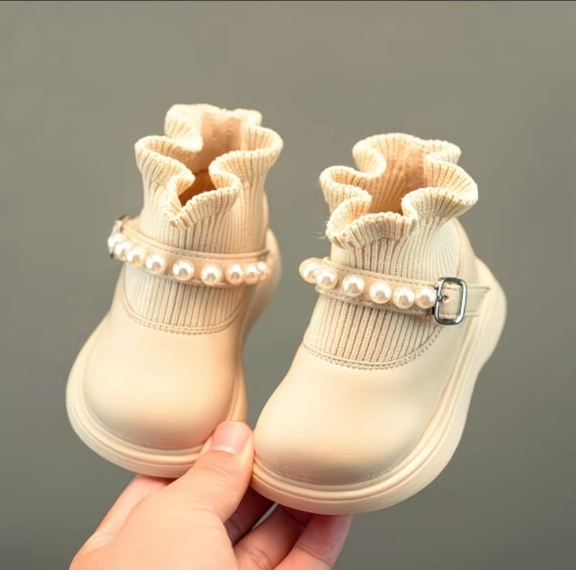 Beige Kids Fleece-Lined Pearl Boots