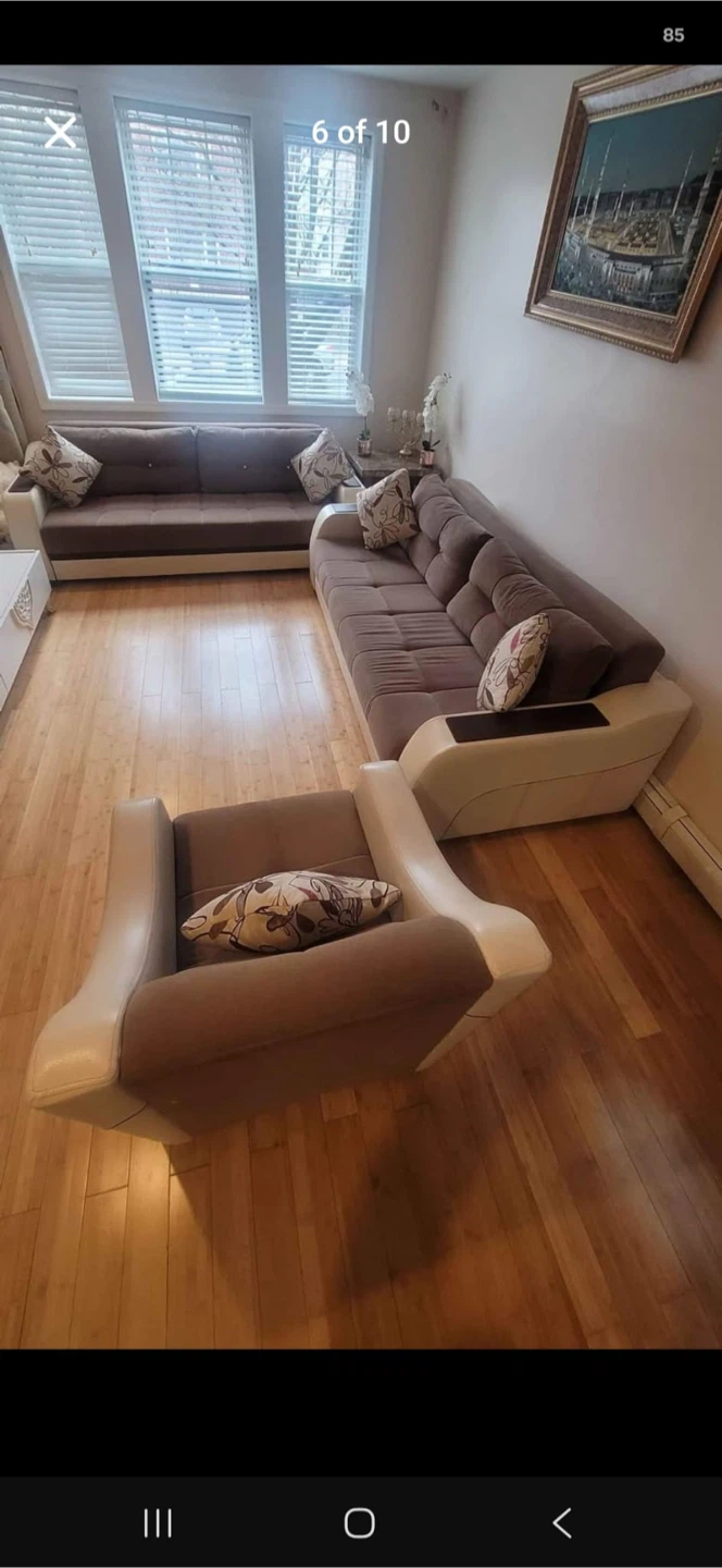Modern Brown and White Sofa Set