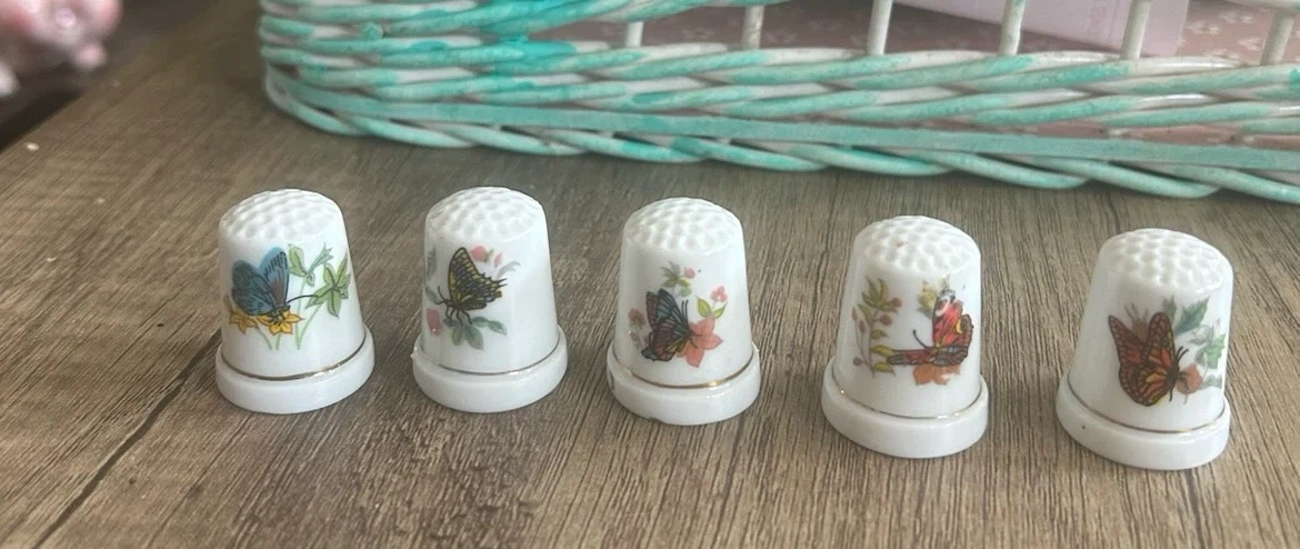 Set of 5 Porcelain Butterfly Thimbles