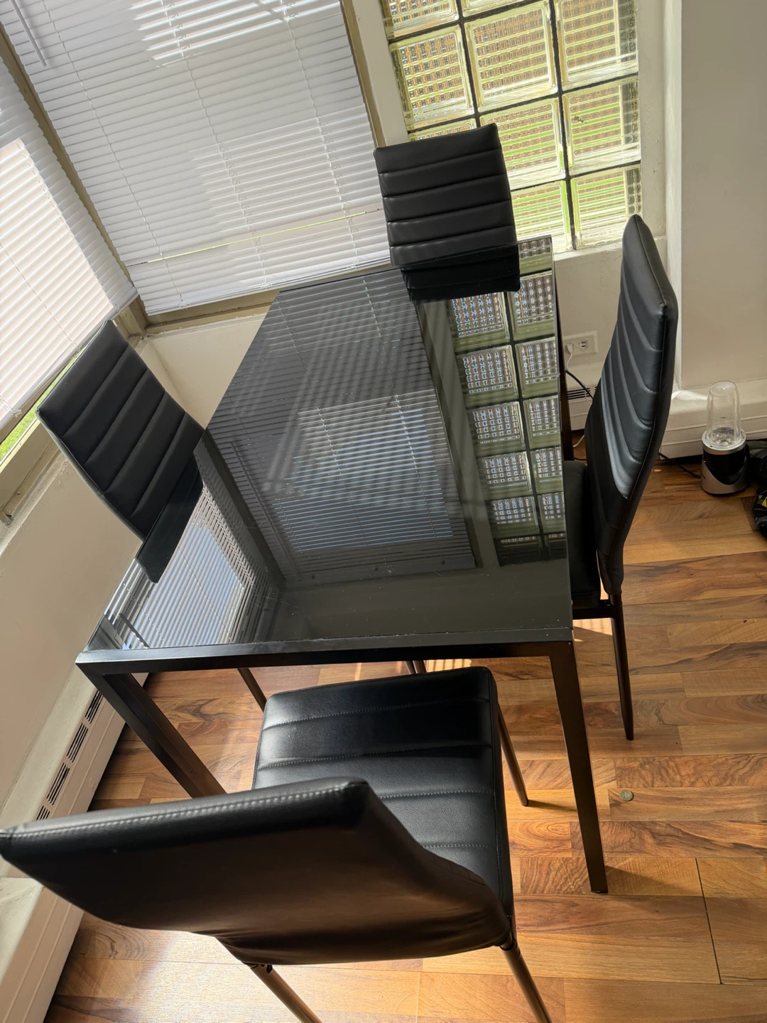 Black Glass Dining Table and 4 Chairs