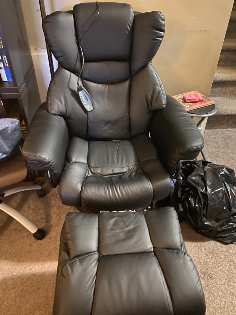Black Leather Massage Recliner with Ottoman