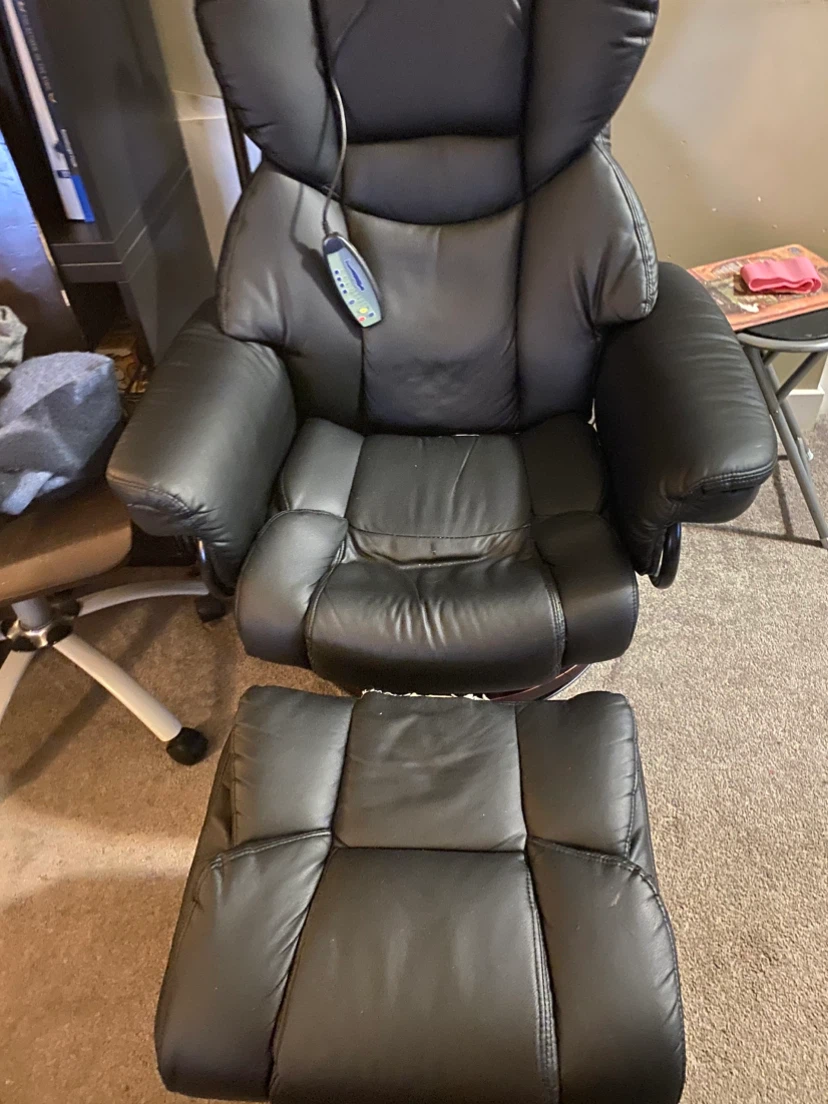 Black Leather Massage Recliner with Ottoman - photo 2