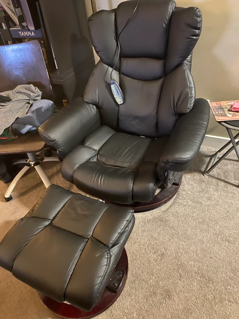 Black Leather Massage Recliner with Ottoman - photo 3
