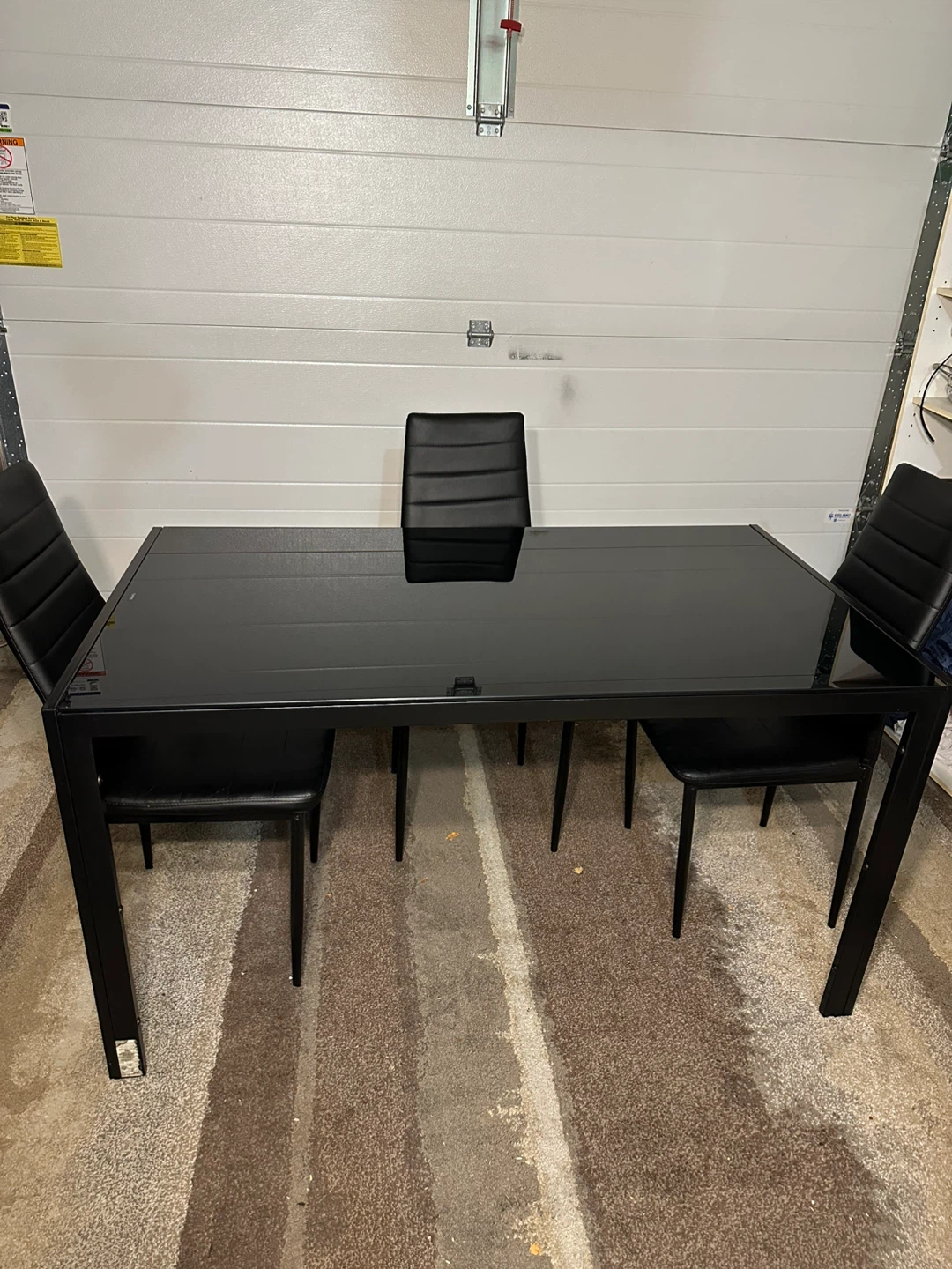 Modern Black Glass Top Dining Table with 3 Chairs