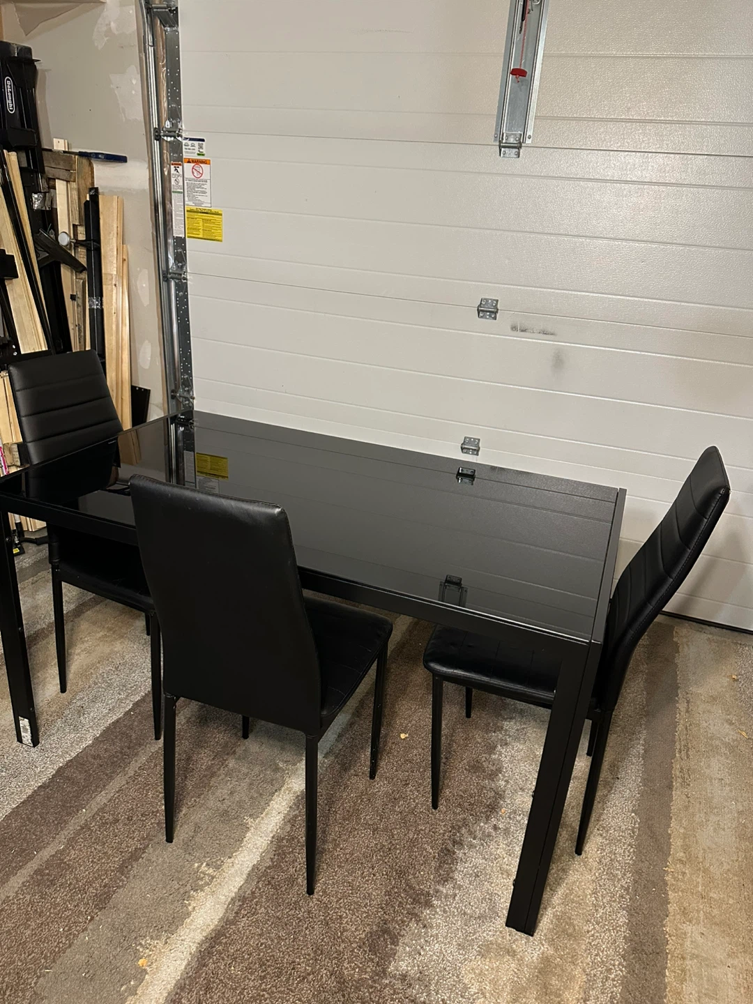 Modern Black Glass Top Dining Table with 3 Chairs - photo 2