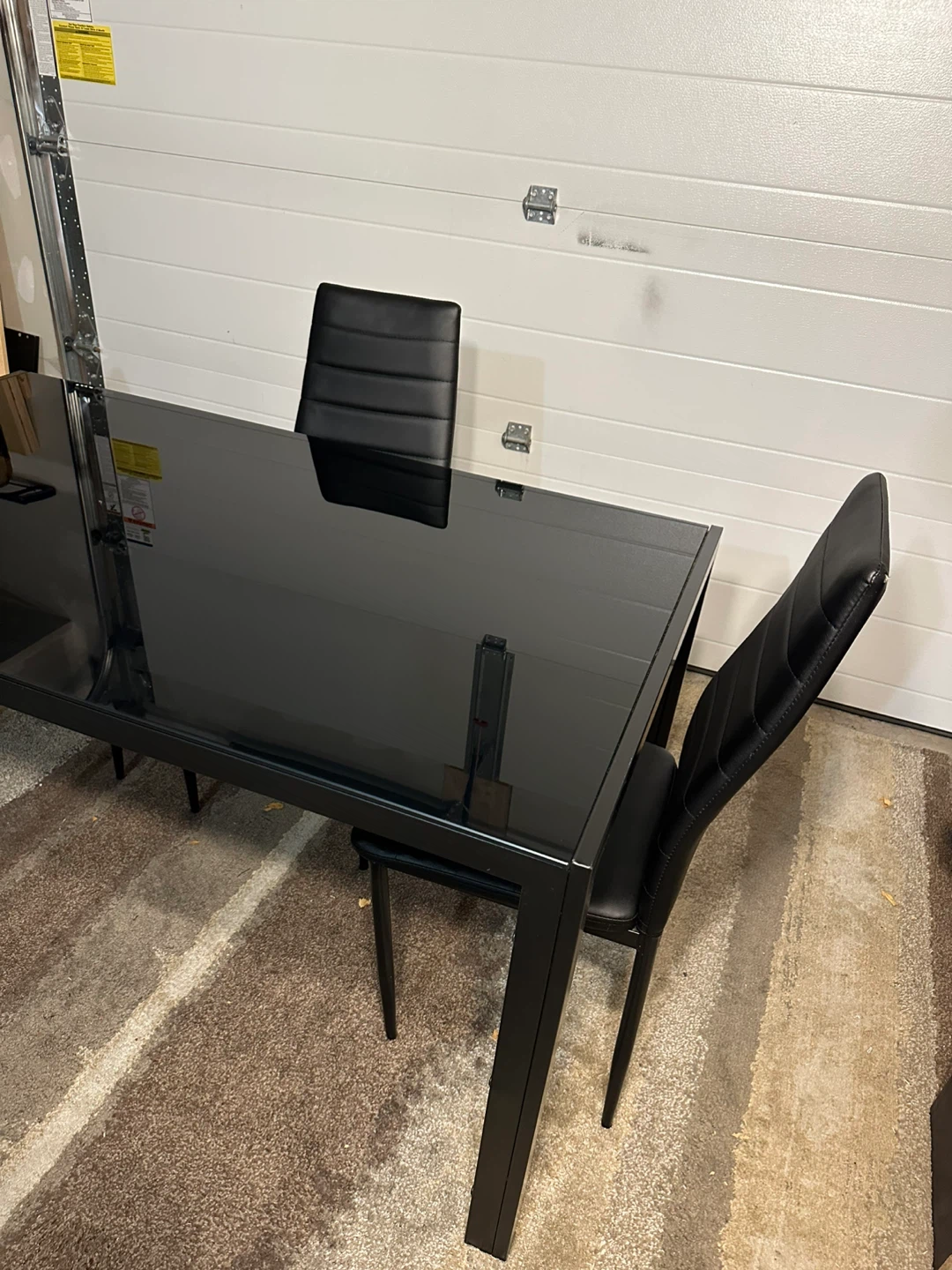 Modern Black Glass Top Dining Table with 3 Chairs - photo 3