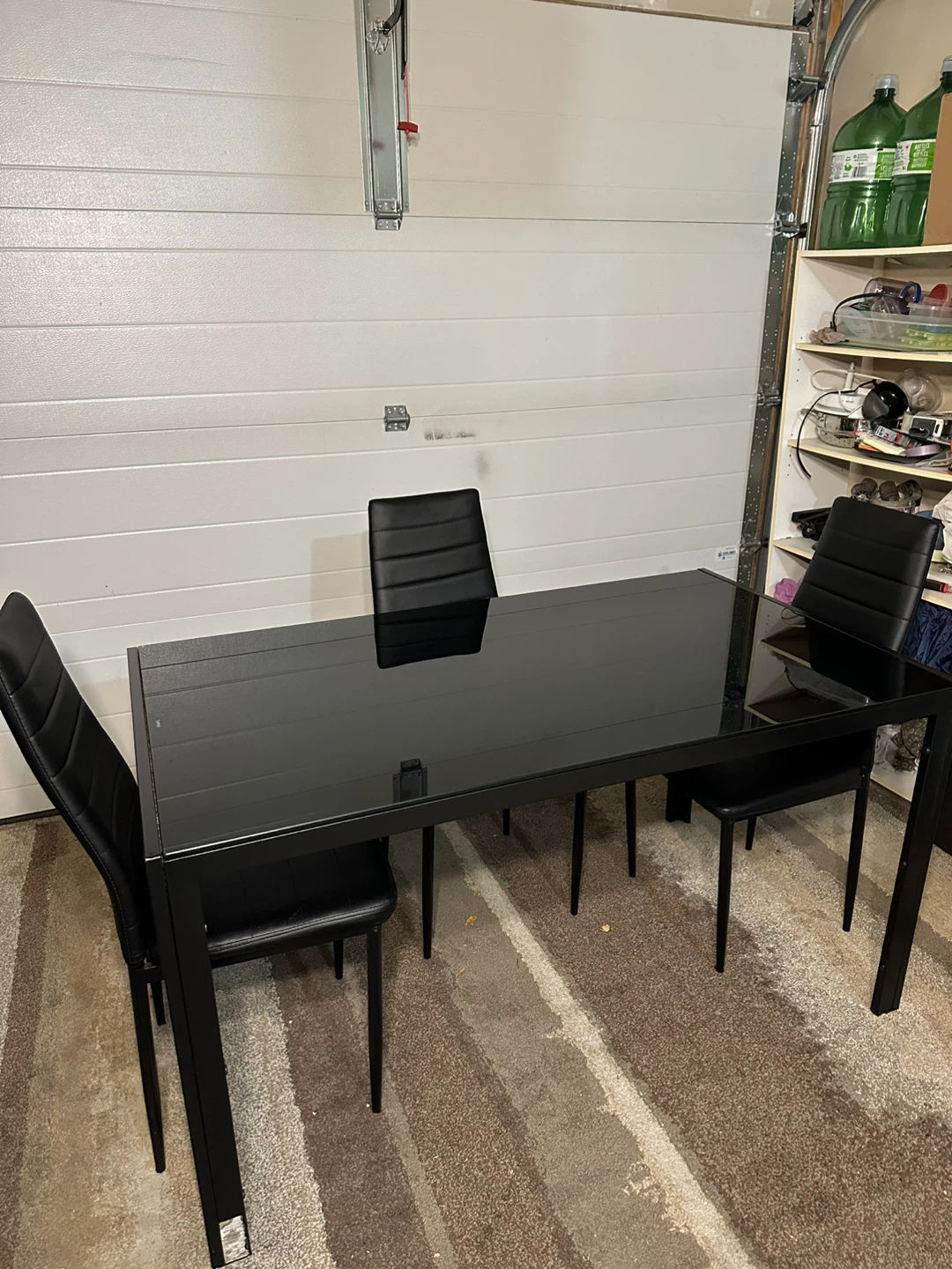 Modern Black Glass Top Dining Table with 3 Chairs - photo 4