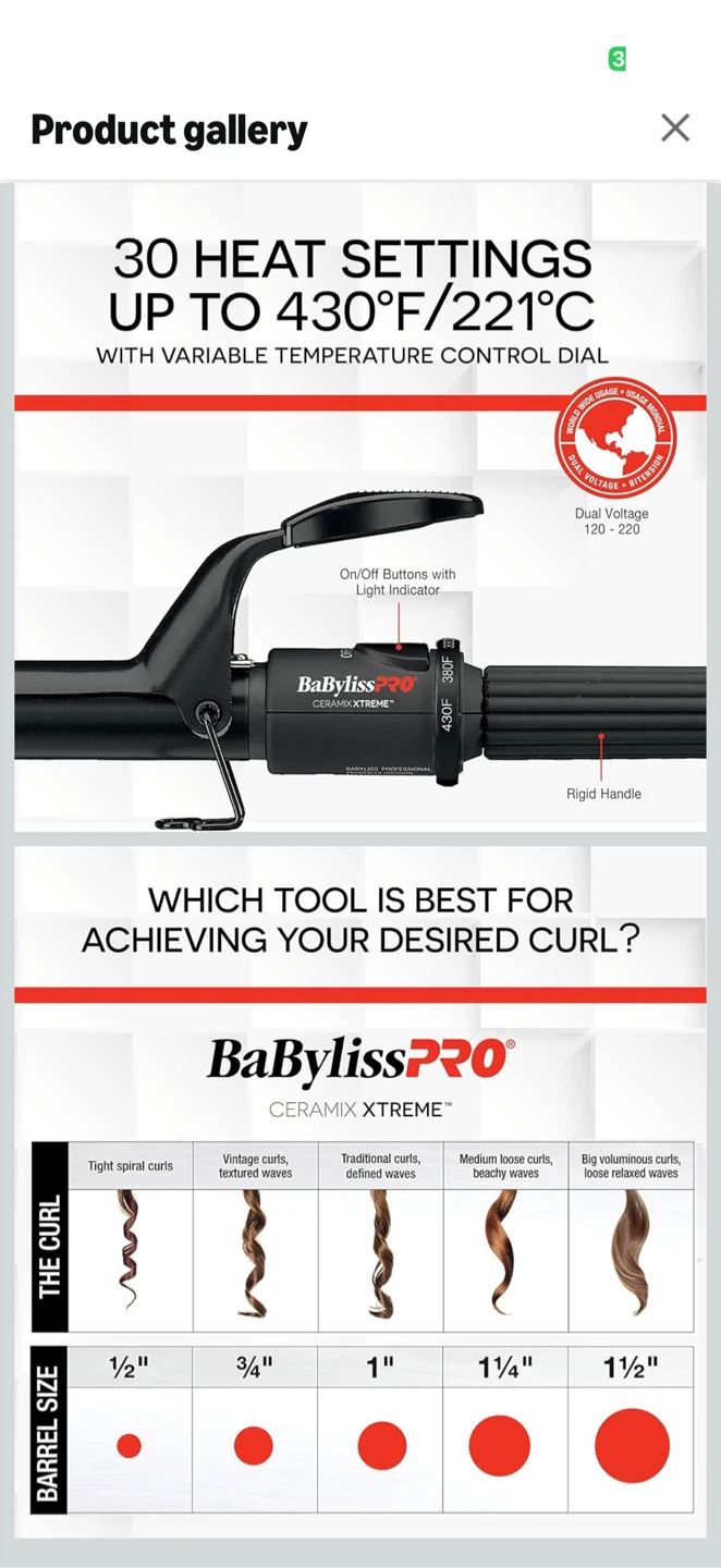 BaBylissPRO Ceramix Xtreme Curling Iron 3/4"