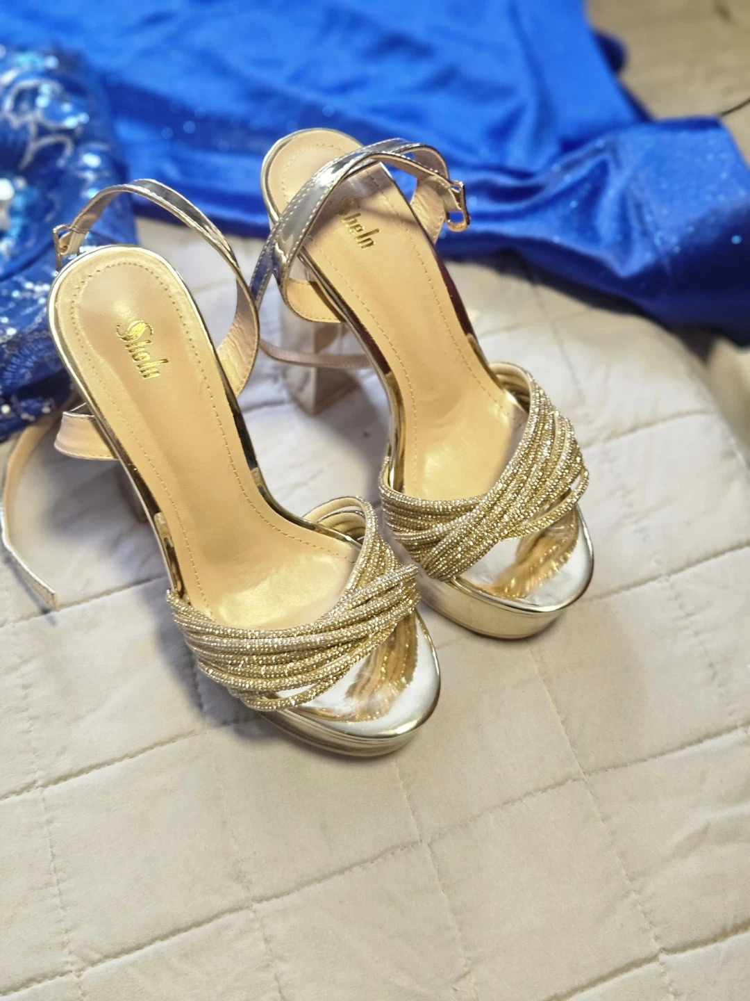 Gold Strappy Block Heel Sandals