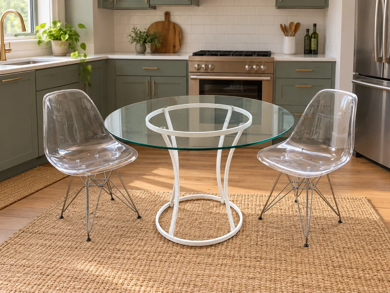 Clear Eames-Style Chairs and Glass Dining Table Set